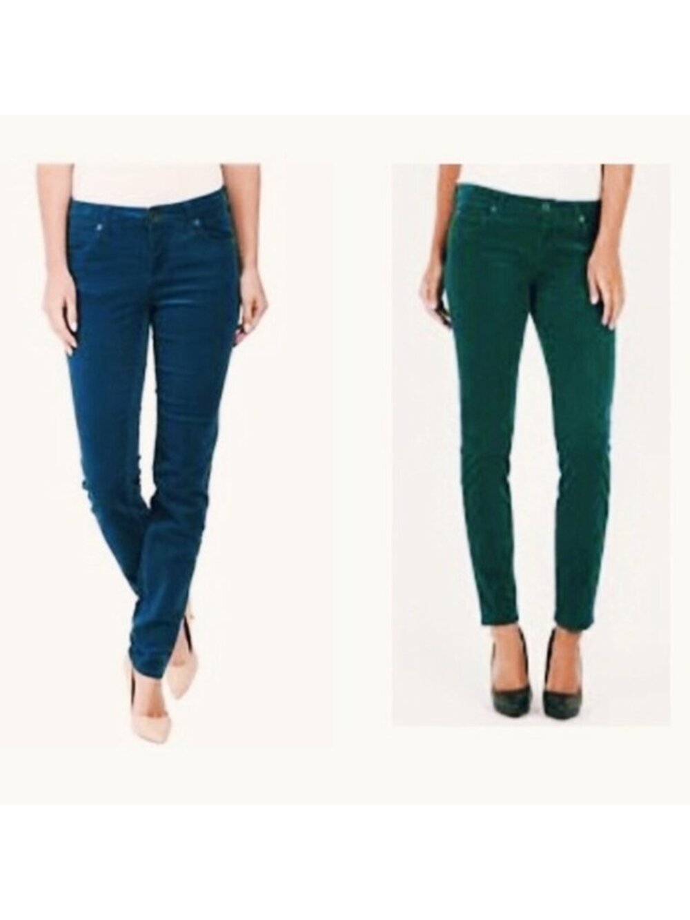 TWO PAIR Kut from the Kloth Skinny Corduroy Pants Size 4 Teal & Forest Green